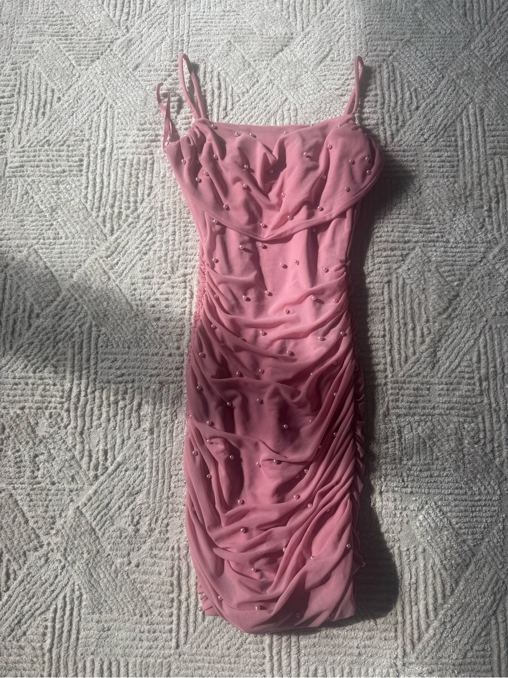 Windsor Pink Pearl-Embellished Ruched Slip Dress